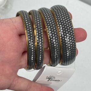 Fantasia nwt gold gray polka dot bangle set
